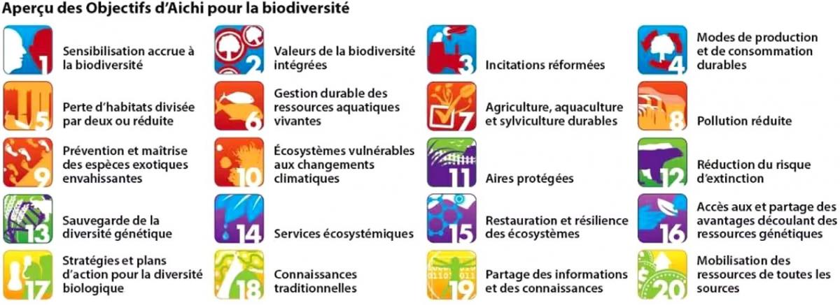 Détail des 20 objectifs d’Aichi pour la biodiversité